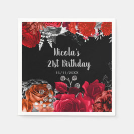 Elegant Red and Silver Flowers Birthday Party Pappersservett