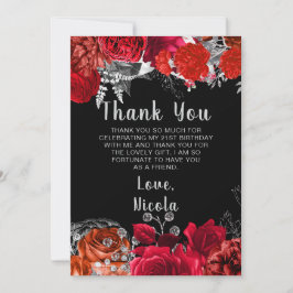 Elegant Red and Silver Flowers Birthday Party Tack Kort