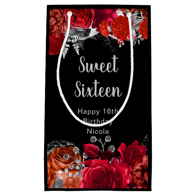Elegant Red and Silver Flowers Sweet Sixteen  (Framsidan)