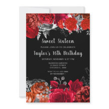 Elegant Red and Silver Flowers Sweet Sixteen