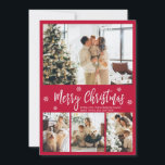 Elegant Red and White 4 Photo Collage jul Ho Julkort<br><div class="desc">Elegant, Modern Red and White 4 Photo Collage God jul Script Helgdag Card. Den här sjutna, visuella, minimalistiska, (4) fyra fotokortsmallar har en söt fotokollage, en snöflake och säger God jul! Texten "God jul" hälsning är skriven med ett vackert, vitt färg-handskrivet typsnitt på röd färg-bakgrund. På baksidan med hälsning-textmallen på...</div>
