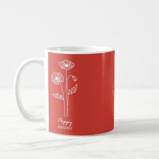 Elegant Red and White August Poppy Custom Name Mug Kaffemugg (Vänster)