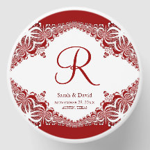 Elegant Red and White Batik Fractal Monogram