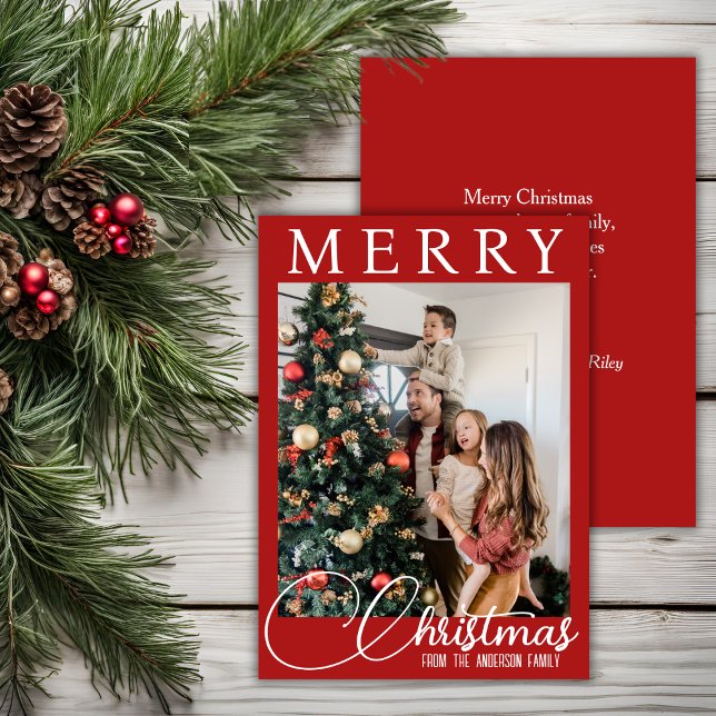 Elegant Red and White-familjens fotopul Julkort (Elegant Red And White Family Photo Christmas Holiday Card)