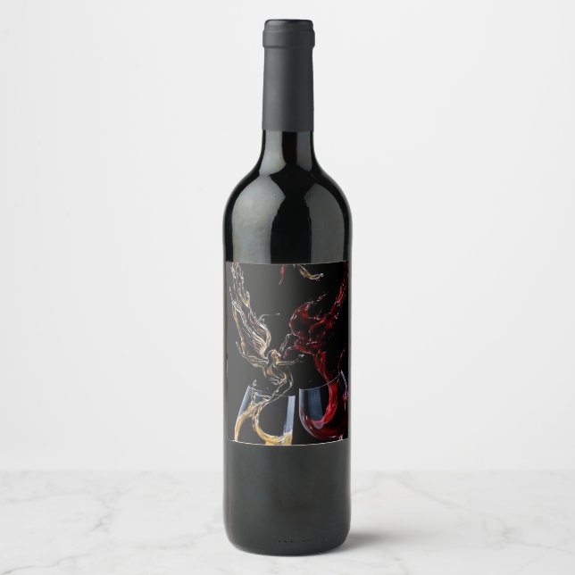 Elegant Red and White Flow Vin Label" Vinflaska Etikett (Framsida)