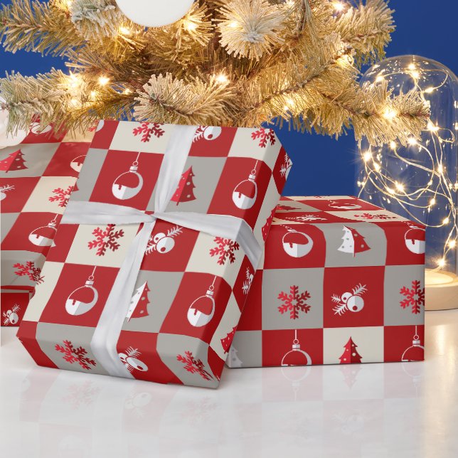 Elegant red and white merry Christmas  Presentpapper (Helgdagar)