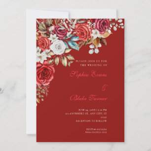 Elegant Red and White Ro Scarlet Red Bröllop Inbjudningar