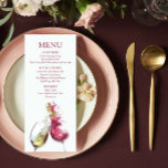 Elegant Red and White Vin Dance Bröllop Meny<br><div class="desc">Den här menykortsdesignen har ett vitt glas av vin och ett glas av rött vin med en man och kvinna som dansar skapat ut från vin. Enkel men ändå elegant med marontext på vit bakgrund. Lägg till händelseinformationen genom att redigera texten i de angivna textrutorna. Perfekt för bröllop i land...</div>