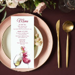 Elegant Red and White Vin Dance Bröllop Meny<br><div class="desc">Den här menykortsdesignen har ett vitt glas av vin och ett glas av rött vin med en man och kvinna som dansar skapat ut från vin. Enkel men ändå elegant med marontext på vit bakgrund. Lägg till händelseinformationen genom att redigera texten i de angivna textrutorna. Perfekt för bröllop i land...</div>