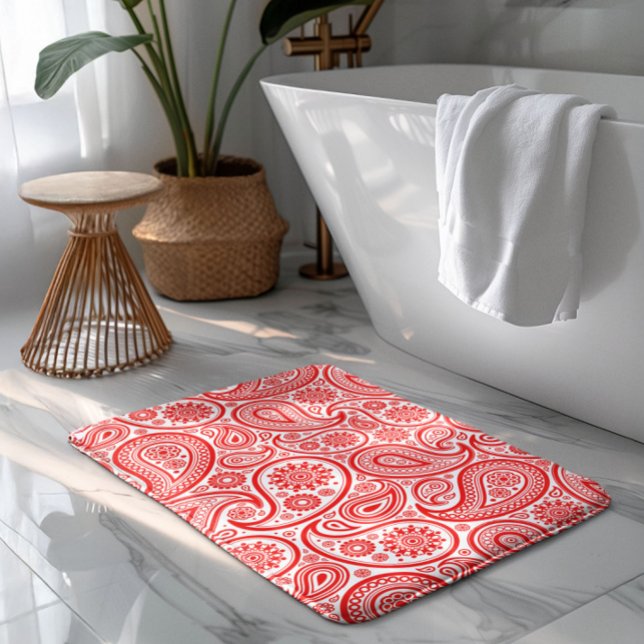 Elegant Red and white vintage paisley mönster Badrumsmatta (Skapare uppladdad)