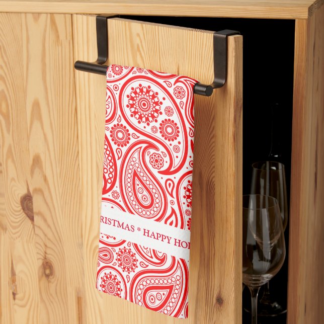 Elegant Red and white vintage paisley mönster Kökshandduk (Thirds Fold)