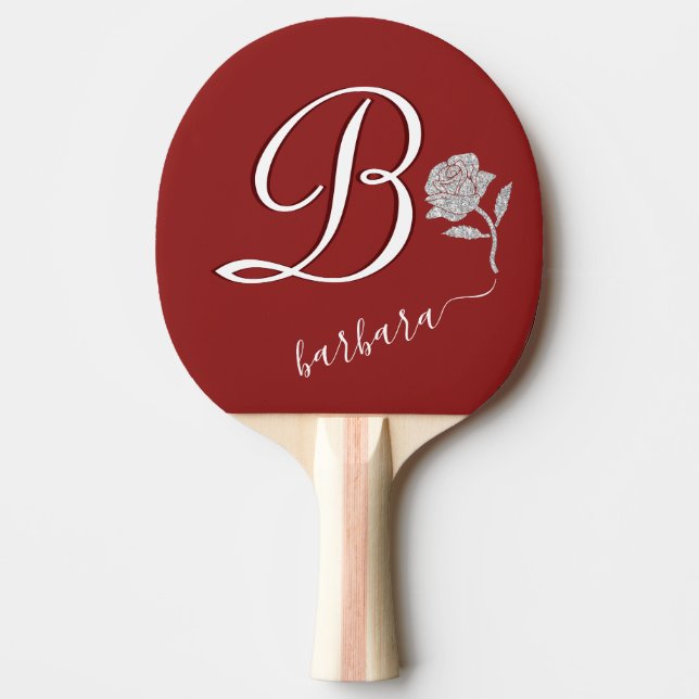 Elegant Red Anpassningsbar Monogram Namn Glitter   Pingisracket (Framsidan)