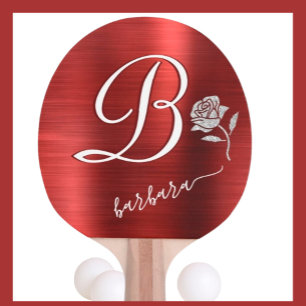 Elegant Red Anpassningsbar Monogram Namn Glitter R Pingisracket