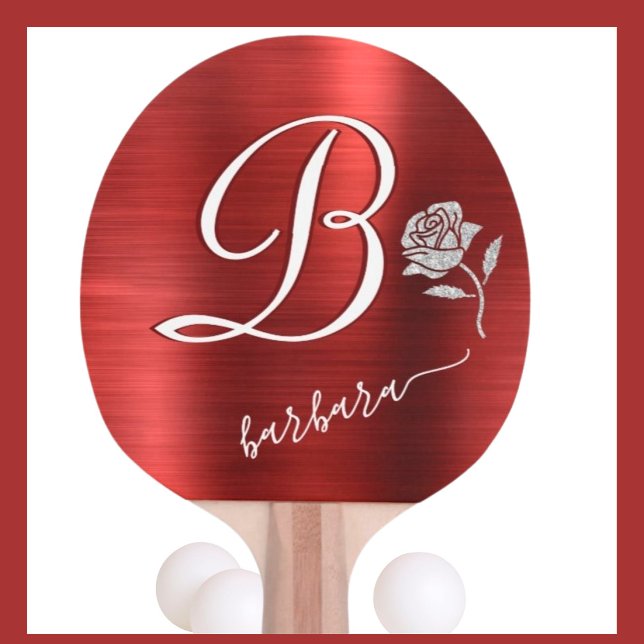 Elegant Red Anpassningsbar Monogram Namn Glitter R Pingisracket (Skapare uppladdad)