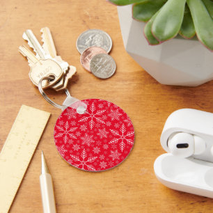 Elegant Red Aqua White Winter Snowflake Nyckelring