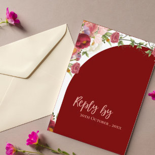 Elegant Red Arch Peach Blommigt Bröllop OSA Kort