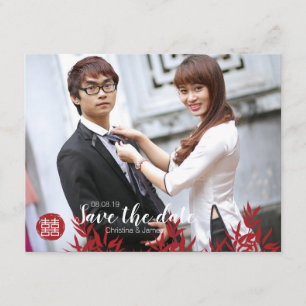Elegant Red Bamboo & Dubbla Happiness Chinese Spara Datumet