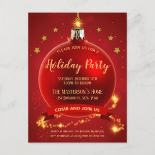 Elegant Red Bauble-inbjudan till julfest Inbjudan Vykort