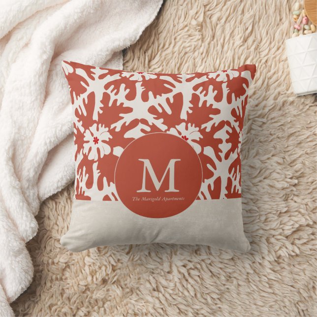 Elegant Red & Beige Monogram julstjärna Kudde (Filt)