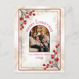 Elegant Red Berries Family Photo Christmas  Helg Vykort