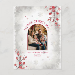 Elegant Red Berries Family Photo Christmas  Helg Vykort