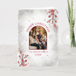 Elegant Red Berries Family Photo Christmas  Helgkort