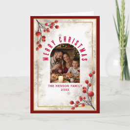 Elegant Red Berries Family Photo Christmas Holiday Helgkort