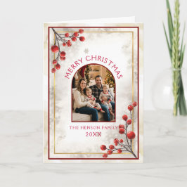 Elegant Red Berries Family Photo Christmas Holiday Helgkort