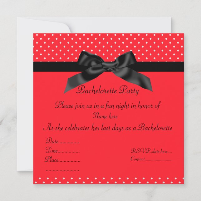 ELEGANT RED BLACK BOW BACHELORETTE INBJUDAN (Framsida)