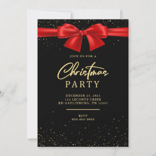 Elegant Red Black Bow-Julfesten Inbjudningar