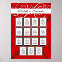 Elegant Red Black Bröllop 15 Bord Sittdiagram