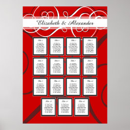 Elegant Red Black Bröllop 15 Bord Sittdiagram Poster