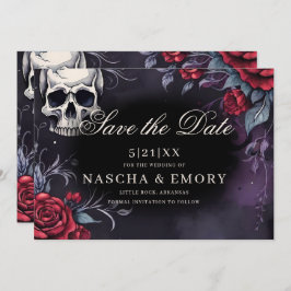 Elegant Red & Black Cathedral Gothic Bröllop Spara Datumet