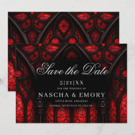 Elegant Red & Black Cathedral Gothic Bröllop Spara Datumet
