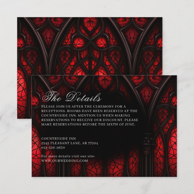Elegant Red & Black Cathedral Gothic Bröllop Tilläggskort (Fram/baksida)