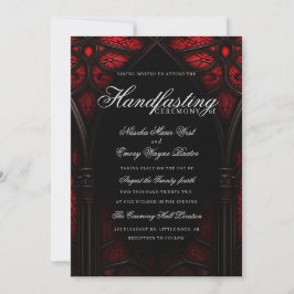 Elegant Red & Black Cathedral Gothic Handfastare Inbjudningar