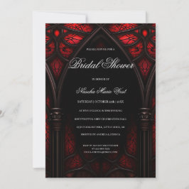 Elegant Red & Black Cathedral Gothic Möhippa Inbjudningar