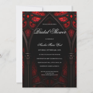 Elegant Red & Black Cathedral Gothic Möhippa Inbjudningar
