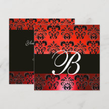 ELEGANT RED BLACK DAMASK WEDDING MONOGRAM-INBJUDNI