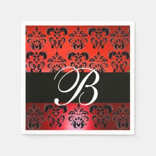 ELEGANT RED BLACK DAMASK WEDDING MONOGRAM PAPPERSSERVETT