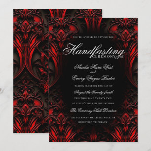 Elegant Red & Black Gothic Damask Handfastsättning Inbjudningar