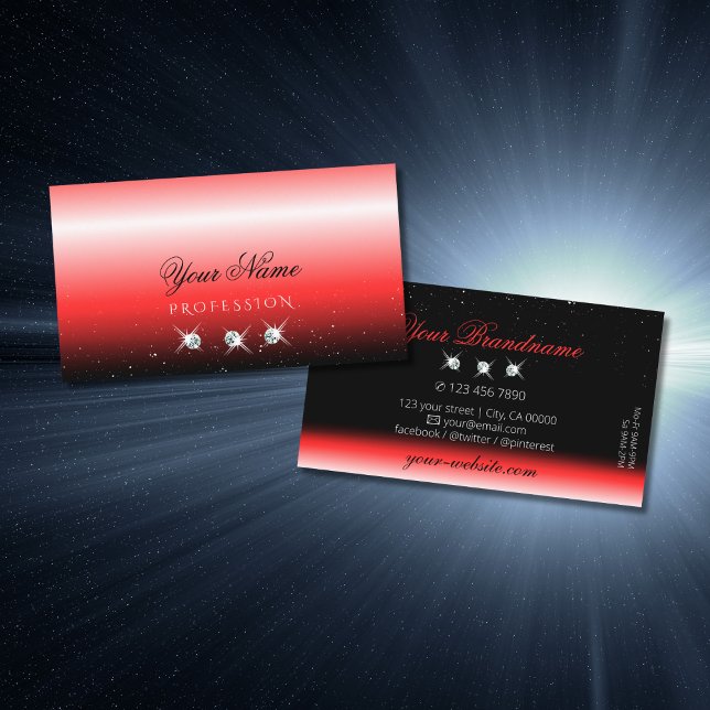 Elegant Red Black Gradient Gnistra Jewels Modern Visitkort (Skapare uppladdad)