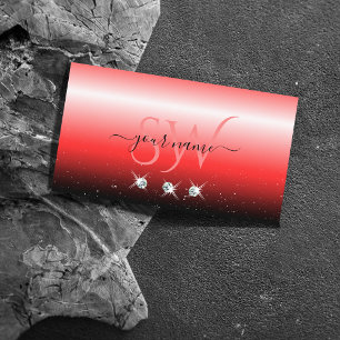 Elegant Red Black Gradient Gnistra Jewels Monogram Visitkort