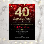 Elegant Red Black Guld 40:e födelsedagen Inbjudningar<br><div class="desc">40:e födelsedagsinbjudan. Elegant röd svartvit design med faux glitter guld. Vuxens födelsedagsinbjudan innehåller diamanter och skriptteckensnitt. Manar kvinnors bday inbjudan. Perfekt för en snyggt födelsedagsfest. Berätta om du behöver anpassa dig ytterligare.</div>