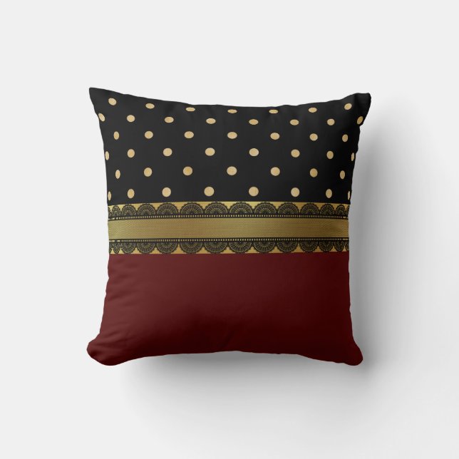Elegant Red, Black & Guld Filigree Scallop Mönster Kudde (Framsida)