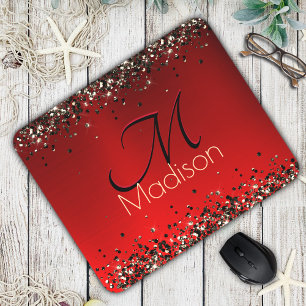 Elegant Red Black guld glitter monogram Musmatta
