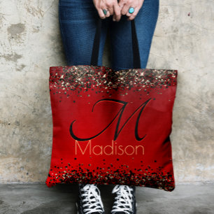 Elegant Red Black guld glitter monogram Tygkasse