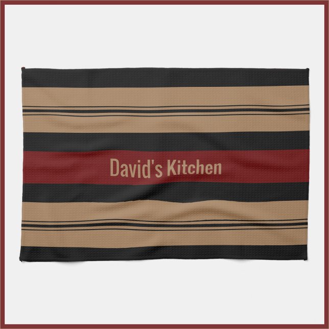 Elegant Red Black och Guld Bold Stripe Kitchen Kökshandduk (Skapare uppladdad)