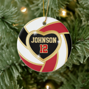 Elegant Red, Black och Guld Volleyball Ceramic Orn Julgransprydnad Keramik