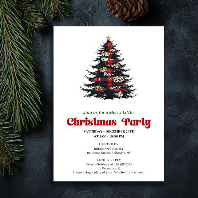 Elegant Red Black Plaid Christmas Dinner Invite Inbjudningar (Elegant Red Black Plaid Christmas Dinner Invite)